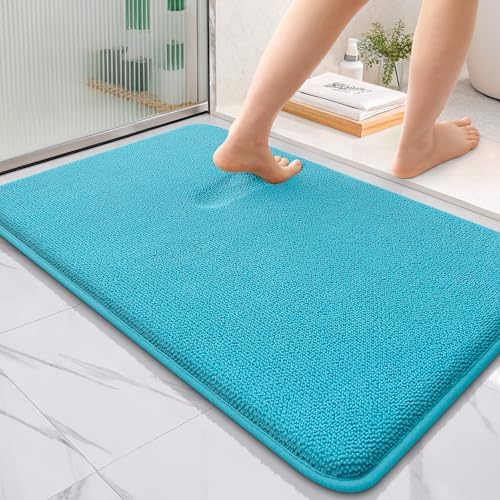 OLANLY Thick Memory Foam Bathroom Rugs 36x24, Absorbent Bath Mat, Aqua Sky