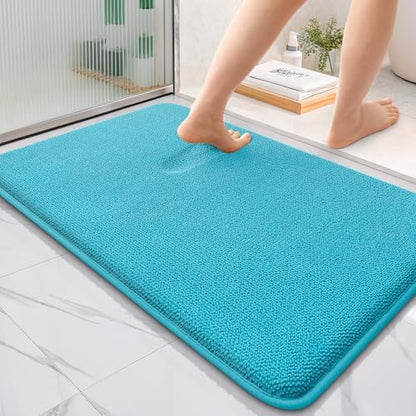 OLANLY Thick Memory Foam Bathroom Rugs 36x24, Absorbent Bath Mat, Aqua Sky