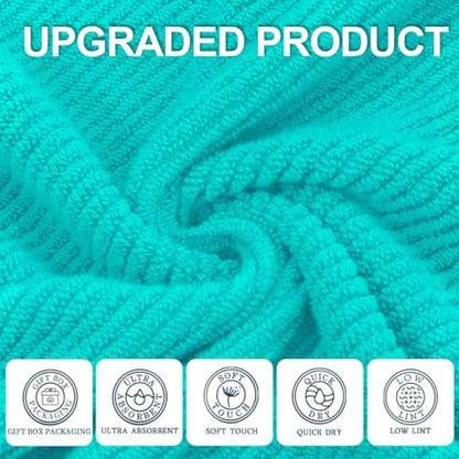 VOOVA & MOVAS Bath Towels 4PC, 100% Cotton, 30x56 in, Turquoise