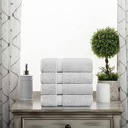SUPERIOR Egyptian Cotton Plush & Absorbent, Hand Towel Set of 4, Silver