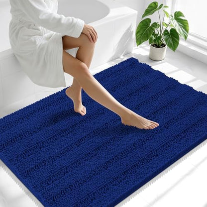 Smiry Thick Chenille Large Bathroom Runner Rugs 47x32, Soft Bath Mat, Navy