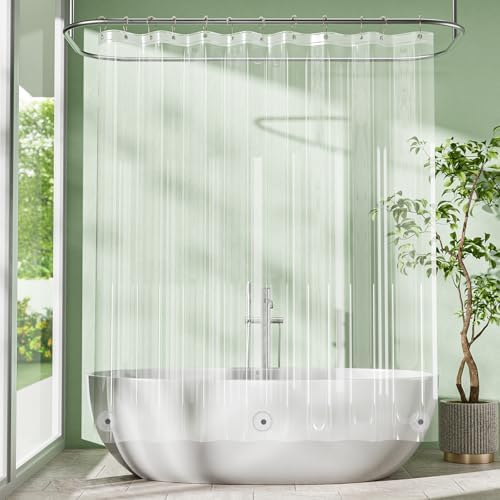 Amazer Clear Shower Curtain Liner, 72x65 Plastic Shower Liner PEVA Medium Weight Inside Shower Curtain for Bathroom with Rustproof Grommets