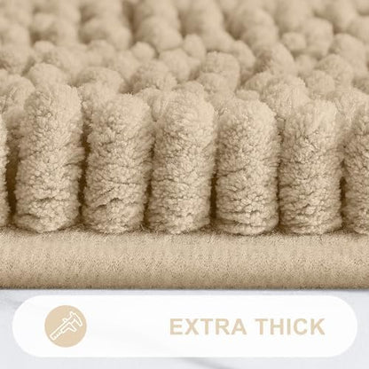 Grandaily Chenille Striped Bathroom Rugs 30x20, Extra Thick and Absorbent Bath Mats, Non-Slip Soft Plush Shaggy Shower Carpet, Machine Wash Dry, Bath Rug for Bathroom, (Medium, Beige)