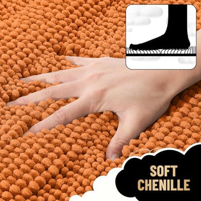 OLANLY Thick Bathroom Rugs 30x20, Soft Chenille Striped Bath Rugs, Clay