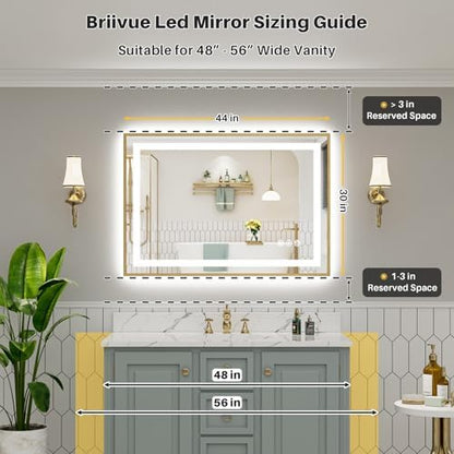 44x30 Inch LED Bathroom Mirror with Gold Frame, Backlit & Front Lit