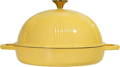 Flavehc Cast Iron Bread Oven With Cloche Lid for Baking - Yellow Enameled Dutch Oven With Dome Lid for Sourdough - 5 qt