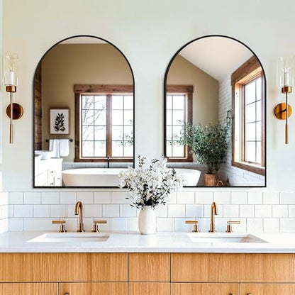 FICTOR 2 Pack 24" x 36" Arched Bathroom Vanity Mirror for Over Sink, Black