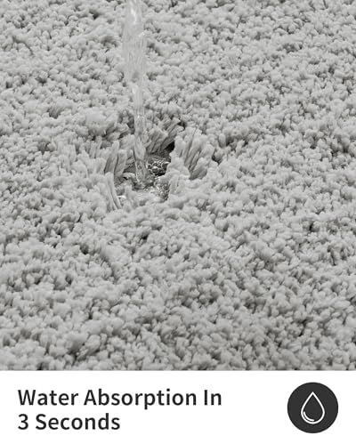 ILANGO Grey Bathroom Rugs 36" × 24" Non Slip & Super Absorbent Extra Thick Soft, Washable Bath Mat for Floor, Microfiber Plush Shaggy Bath Rug with Rubber for Bathtub Shower Room Sink