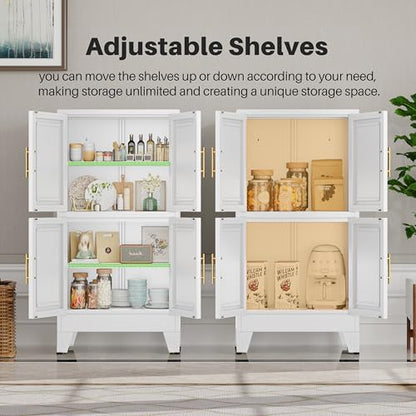 winiowa 47" Tall Kitchen Pantry Cabinet, Metal Storage Cabinet with Doors and Adjustable Shelves, White Freestanding Pantry Cabinet for Kitchen, Dining Room, Living Room, Laundry Room, Bathroom