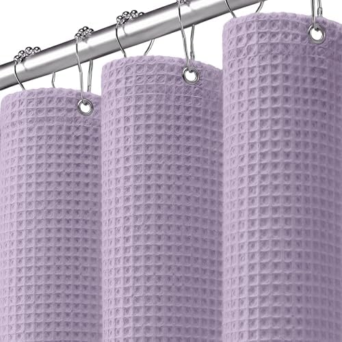 Waffle Weave Shower Curtain Heavyweight Cotton Fabric Lavender 72Wx72L
