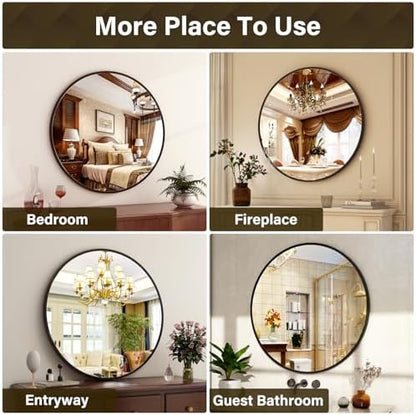 XRAMFY 30 Inch Round Mirror-Black Circle Mirrors for Bathroom, Entryway