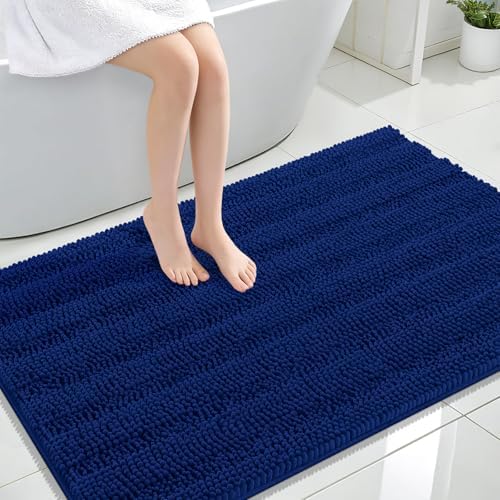 OLANLY Thick Large Bathroom Rugs 47x32, Soft Chenille Bath Rugs, Navy