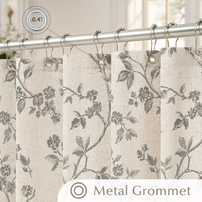 MitoVilla Extra Long Linen Floral Shower Curtain for Bathroom,72 x 84