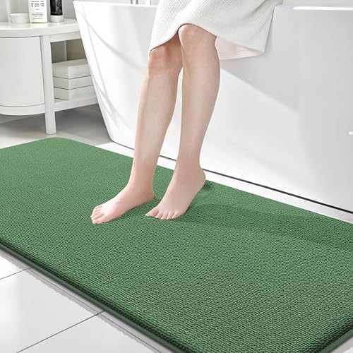 OLANLY Memory Foam Bathroom Runner Rugs 70x24, Long Bath Mats, Olive Green