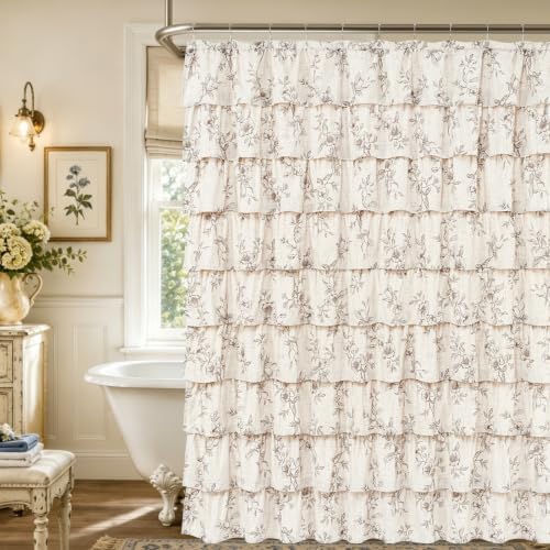 Yinhua Extra Long Farmhouse Ruffle Shower Curtain for Bathroom, 72" Wx90 L