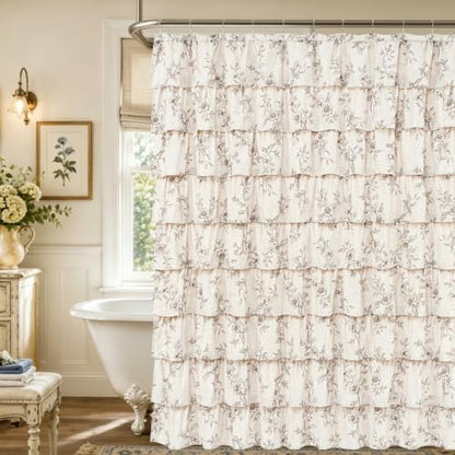Yinhua Extra Long Farmhouse Ruffle Shower Curtain for Bathroom, 72" Wx90 L