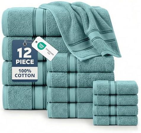 LANE LINEN Bath Towel Set 100% Cotton 12 Piece Soft Absorbent - Teal