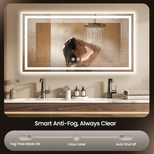 60"x36" LED Bathroom Mirror with Anti-Fog, Backlit & Front Lights, Memory