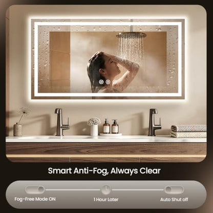 60"x36" LED Bathroom Mirror with Anti-Fog, Backlit & Front Lights, Memory