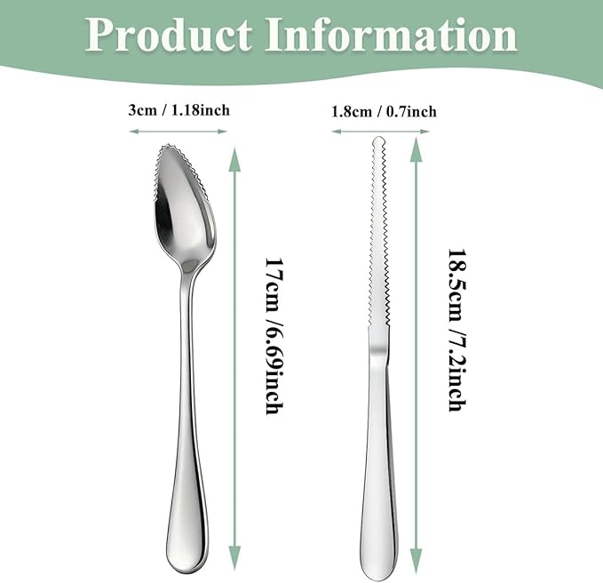 Berglander Grapefruit Spoons and Grapefruit Knife 5 Pieces, Stainless Steel Grapefruit Spoon Utensil Set, Serrated Edge Thick Handle Tool for Grapefruit, Kiwi, Apple, Citrus Fruit & Dessert