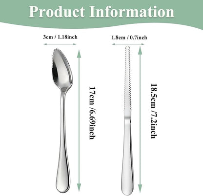 Berglander Grapefruit Spoons and Grapefruit Knife 5 Pieces, Stainless Steel Grapefruit Spoon Utensil Set, Serrated Edge Thick Handle Tool for Grapefruit, Kiwi, Apple, Citrus Fruit & Dessert