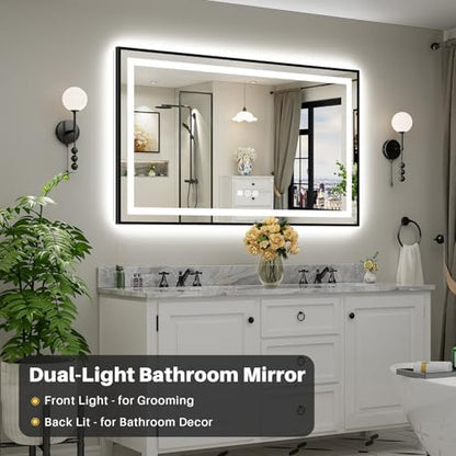 60x36 Inch LED Bathroom Mirror with Black Frame, Backlit & Front Lit