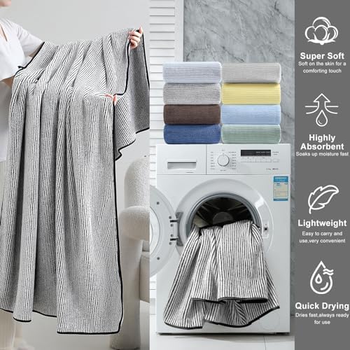 4 Piece Bath Towel Set 35"x70"Oversized Bath Towel for Bathroom Ultra Soft Fluffy Extra Large Bath Sheet Luxury Premium Bathroom Towel Highly Absorbent Quick Dry Shower Towel for Hotel Spa,Black White