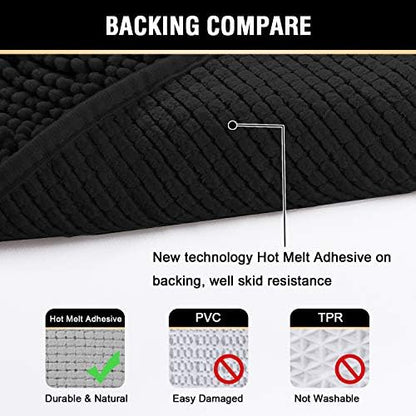 H.VERSAILTEX Black Bathroom Rug Set 2 Piece, Bath Mats for Bathroom Floor, Super Thick Soft Shaggy Chenille Bath Mats Machine Washable, Dry Fast Water Absorbent Bath Mats(20" x 32"/17" x 24")