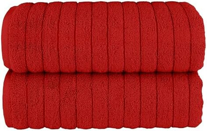 Elegant Comfort 100% Turkish Cotton Corduroy Ribbed Luxury Soft 2 Pack Bath Towels 27 x 54 Inch - Ultra Plush, Absorbent, Quick Dry, Hotel Spa Quality Towels for Bathroom Essentials, Red