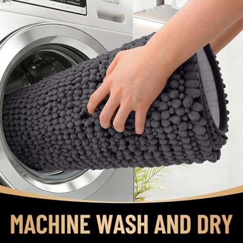 OLANLY Thick Chenille Large Bathroom Rugs Mats 59x35, Dark Grey