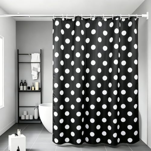 Polka Dots Shower Curtain, Black White Waterproof Fabric Shower Curtain for Bathroom with Modern Abstract Geometric Circle Bath Curtain Decor with Hooks, Machine Washable, 72''Wx84''L