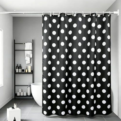 Polka Dots Shower Curtain, Black White Waterproof Fabric Shower Curtain for Bathroom with Modern Abstract Geometric Circle Bath Curtain Decor with Hooks, Machine Washable, 72''Wx84''L