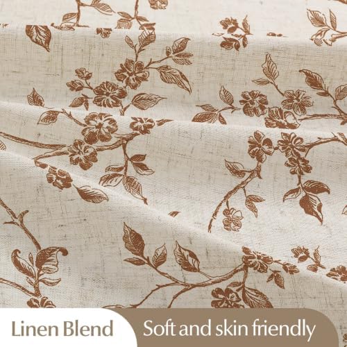 MitoVilla Brown Linen Floral Shower Curtain for Bathroom, 72 x 72