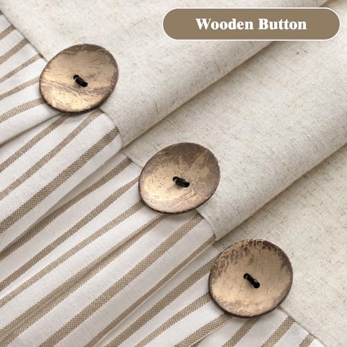 Farmhouse Shower Curtain Linen Button Beige Stripe 72" W x 84" L