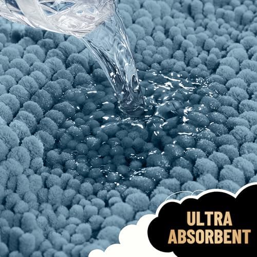 OLANLY Thick Bathroom Runner Rugs 47x20, Soft Chenille Bath Rugs, Airy Blue