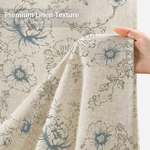 Farmhouse Floral Vintage Shower Curtain for Bathroom, Light Blue and Tan