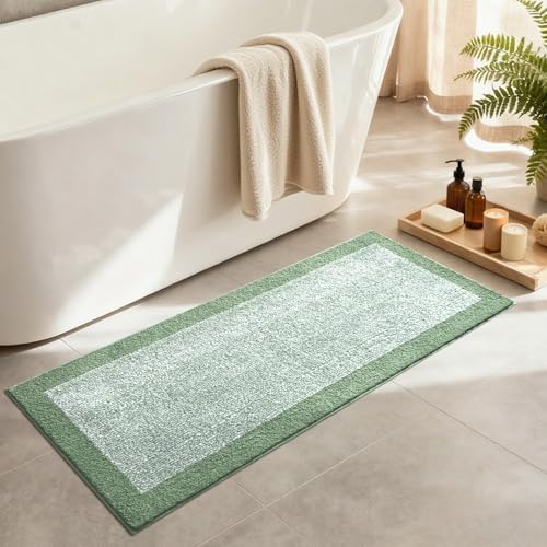 48x17 Long Bathroom Rugs Non Slip Washable, Soft Absorbent Bath Mat Green