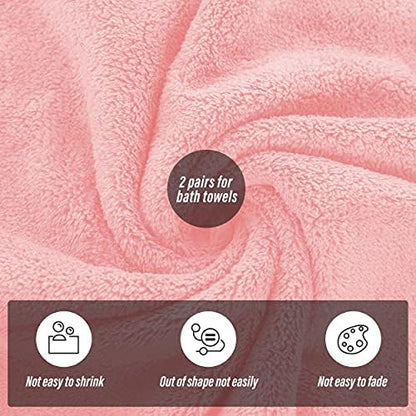 MOONQUEEN 2 Pack Premium Bath Towel Set - Quick Drying - Microfiber Coral Velvet Highly Absorbent Towels - Multipurpose Use as Bath Fitness, Bathroom, Shower, Sports, Yoga Towel (Pink)