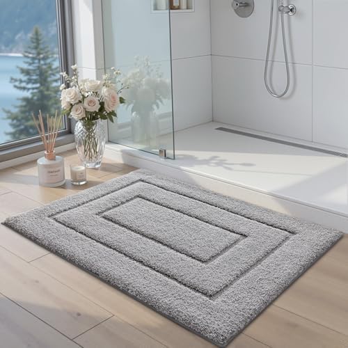 DEXI Bathroom Rugs 32x20, Non-Slip and Absorbent Bath Mat, Light Grey