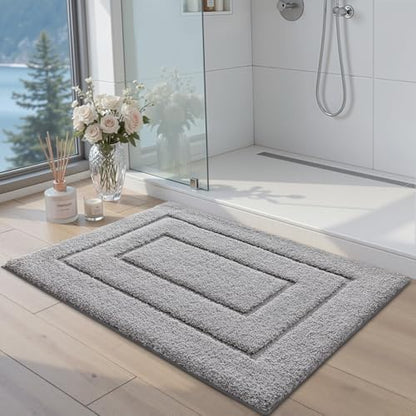 DEXI Bathroom Rugs 24x16, Non-Slip and Absorbent Bath Mat, Light Grey