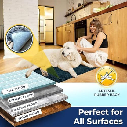 Muddy Mat® | Chenille Bathroom Rugs Quick Dry Microfiber Mats Non Slip Washable, Extra Thick, Soft and Highly Absorbent Bath Mats for Bathroom, Kitchen, and Shower Floor - Atlantic Blue 35"x59"