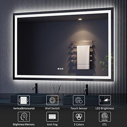 Amorho LED Bathroom Mirror 48"X32" with Front Light and Backlit