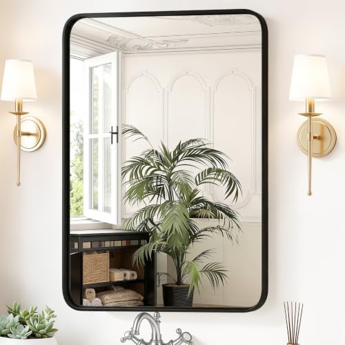 Sweetcrispy Bathroom Wall Mirror, 40x30 Inch Mirror for Over Sink, Black