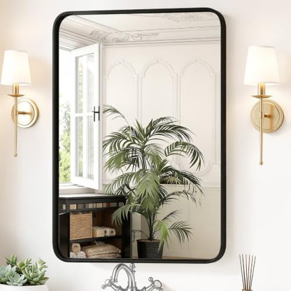 Sweetcrispy Bathroom Wall Mirror, 40x30 Inch Mirror for Over Sink, Black
