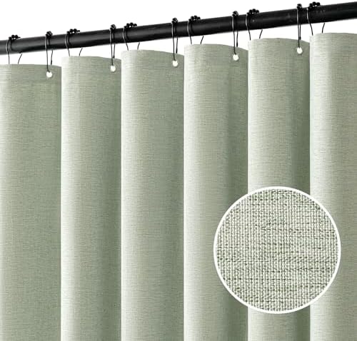 MIULEE 72 x 96 Extra Long Linen Shower Curtain Sage Green 12 Metal Hooks