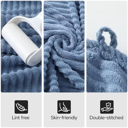 REDKISS Blue Bath Towels Set 8 Piece - Microfiber Bathroom Towels of 8 Large, Highly Absorbent Bath Towel, Soft Shower Towel for Bathroom, Hotel 2 Bath Sheet 2 Hand 2 Washcloths 2 Hair Towel Wrap