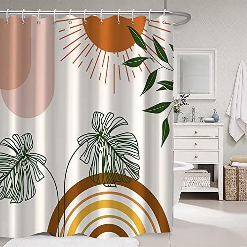 Boho Orange Shower Curtain with Hooks for Bathroom 72x78 Inch