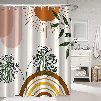 Boho Orange Shower Curtain with Hooks for Bathroom 72x84 Inch