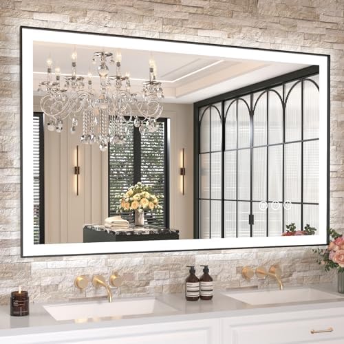 Amorho LED Bathroom Mirror with Black Frame, 48" X30"