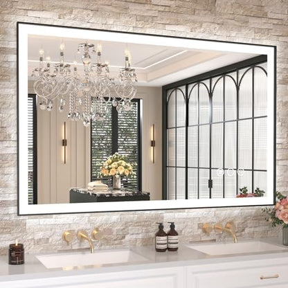 Amorho LED Bathroom Mirror with Black Frame, 48" X30"